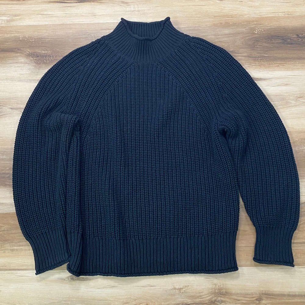 J.Crew Roll Neck Sweater Size M Oversized Shaker Stitch Knit Black Pullover